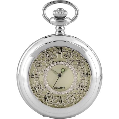 Unique Hollow Out Closure Pocket Watch for Men Natural Silver Necklace Chain Pocket Watches Wonderful Big Dial Pendant Watch