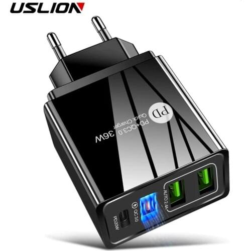 USLION 36W Fast Charging PD 20W Quick Charge 4.0 3.0 EU US USB Charger Mobile Phone Charger For iPhone 12 11 XS Samsung Xiaomi