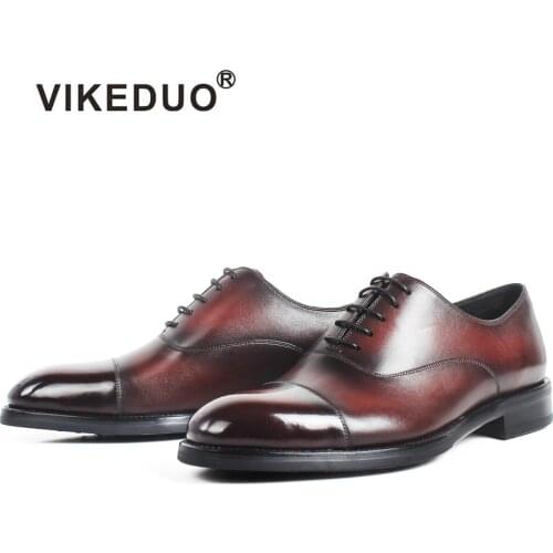 VIKEDUO Patina Oxford Dress Shoes For Men Genuine Cow Leather Shoe Male Handmade Wedding Office Mans Footwear Big Size Zapatos