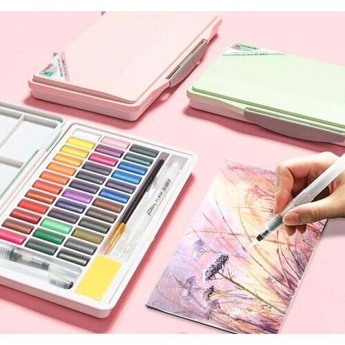Watercolor Pigment Set Solid face powder Childrens Watercolor Painting Pen Portable 24/36/48 Color Macaron set Art supplies