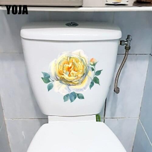 YOJA 22.7X19.5CM Yellow Ink Flower Home Bedroom Decor Wall Decal Classic Toilet WC Sticker T1-1777