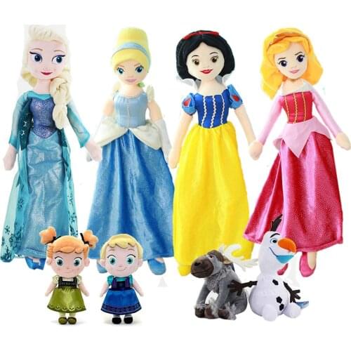 Frozen Princess Elsa Anna Snow White Merida Cinderella Ariel Rapunzel Belle Sofia Elena Olaf Snowman Deer Ice Plush Toys Gifts