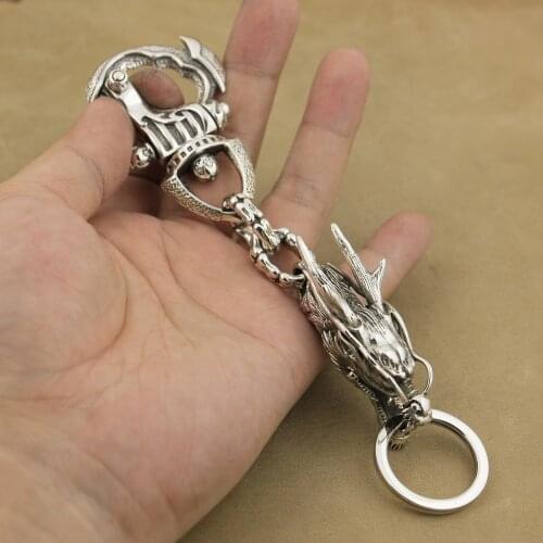 Helmet Armor Clasp Heavy 925 Sterling Silver Mens Biker Dragon Keychain 8J025