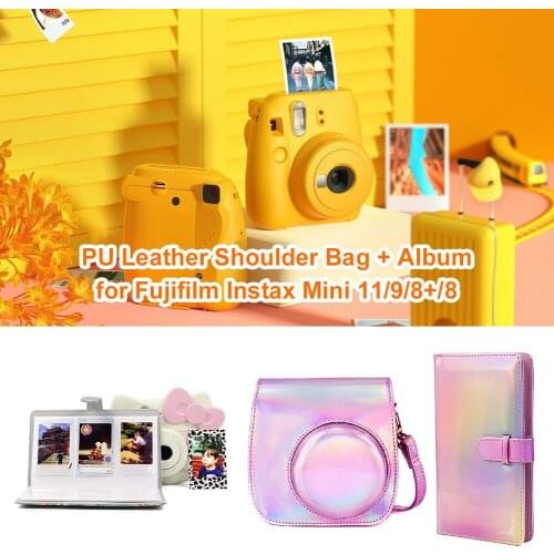 Instant Camera PU Leather Protector Case Cover Pouch Album Compatible Case with Strap for Fujifilm Instax Mini 11/9/8+/8