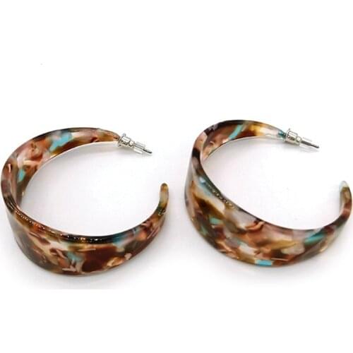 Vintage Colorful Pattern Acrylic Hoop Earrings For Women Fashion Acetate Half Round Moon Earrings 2019 Female Jewelry E19015