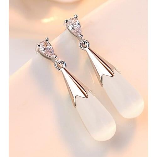 Long Delicate Pink White Opal Eggplant Drop Earrings For Women Water Droplets Earing Dangle Earring Earings Jewelry Brincos 2530