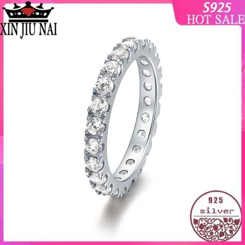 100% 925 Sterling Silver Stackable Finger Ring with Clear CZ Cubic Zirconia Single Row Round Platinum Permanent Love Ladies ring