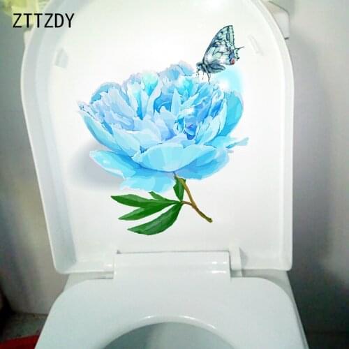 ZTTZDY 22.7CM×25.6CM Blue Peony WC Toilet Fashion Decoration Stickers Home Wall Accessories T2-0999