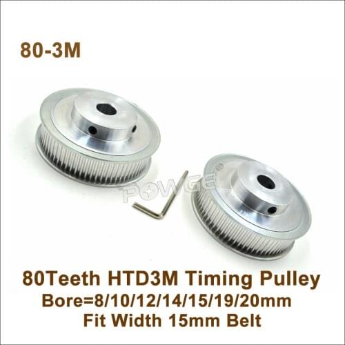 P0WGE 80 Teeth 3M Timing Pulley Bore 8/10/12/14/15/19/20mm Fit Width 15mm 3M Timing Belt 80T 80Teeth HTD3M Pulley 80-3M
