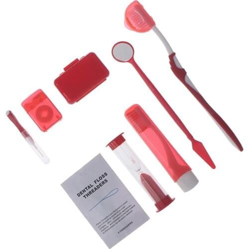 1 Set Oral Cleaning Tooth Tools Kit With Storage Bag, Dental Teeth Orthodontic Care Suit, Toothbrush, Dental Floss, Mouth Mirror