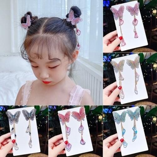 1 pair of butterfly hair clips super fairy headdress children cute hairpin baby antique Hanfu matching accessories
