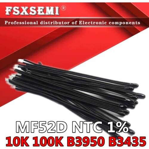 10pcs NTC MF52D 10K 100K 3435 Probe strap wire B3435 B3950 1% Enameled wire Temperature control sensor