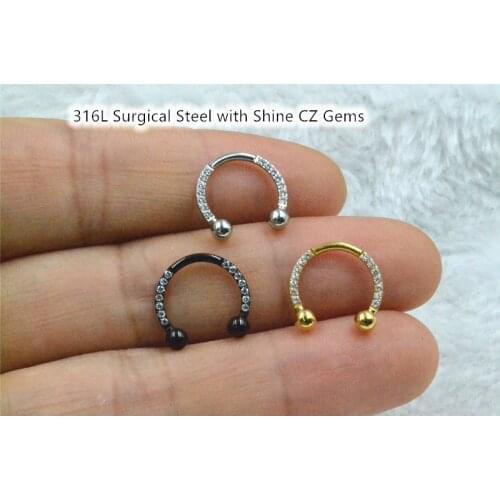10pcs Body Jewelry Piercing - 316L Surgical Steel CZ Horeshoes Nose Septum Ring Ear Helix Daith Cartilage Tragus Earring Ring
