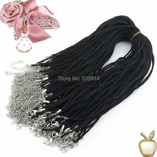 100pcs 17-18'' Black 3.0mm Wax Cotton Cord Necklace Cord For DIY Craft Jewelry,Lobster Clasp Black Wax Cord Necklaces
