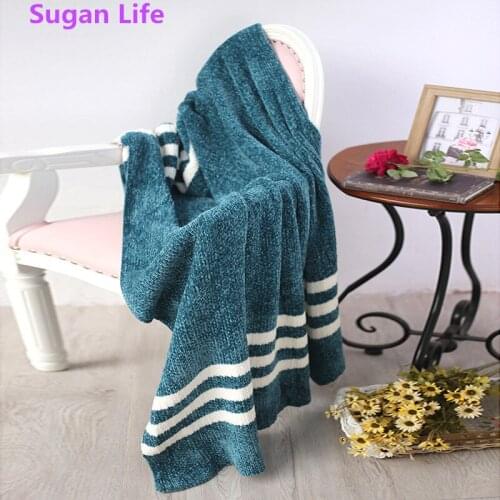 130x150cm Stripe Summer Blanket for Sofa Bed Towel Quilt Women Wrap Blanket Nap Blankets Throw Blanket for Air-conditioning Room