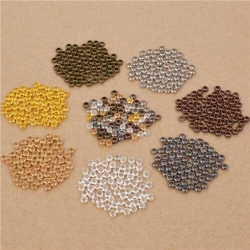 200pcs/lot Metal Crimps Beads Crimp End Beads 2mm 2.5mm 3mm 3.5mm 4mm Findings Silver/Gold/Rhodium/Antique Bronze Color