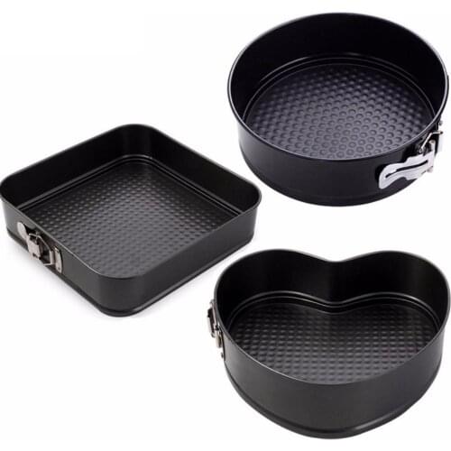 3 Pcs/Set Non-Stick Springform Cake Pan Metal Baking Cake Mold With Removable Bottom Round Heart Square Shapes Bakeware Pan