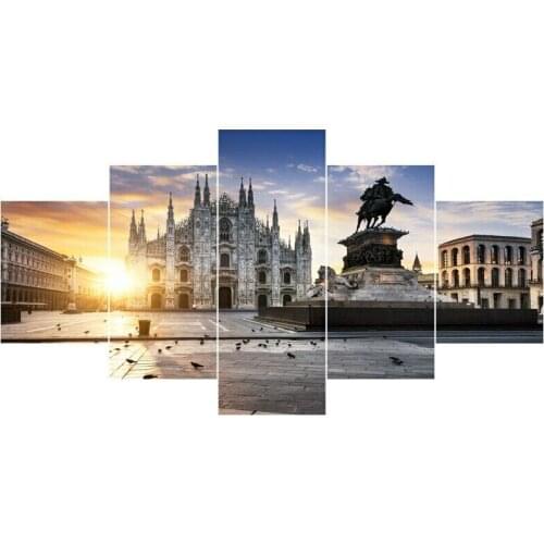 Italy Milan Cathedral 5 Panel Canvas Picture Print Wall Art Canvas Painting Wall Decor for Living Room Poster No Framed