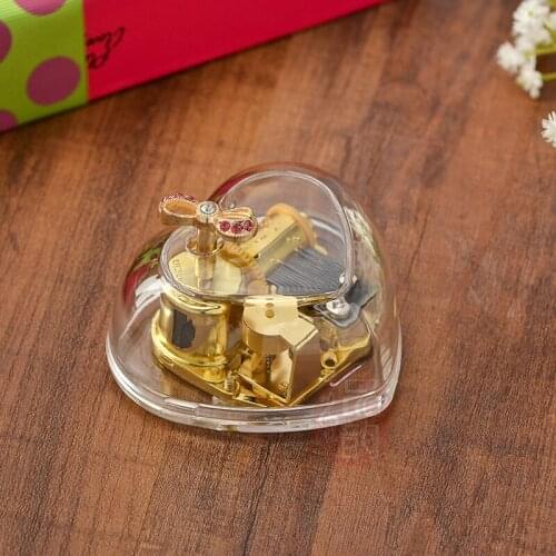 Acrylic Transparent Heart Modelling Music Box Melody Box Play Castle in the Sky Tune Christmas Gift
