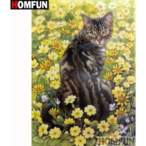 HOMFUN Full Square/Round Drill 5D DIY Diamond Painting "Cat & flower" Embroidery Cross Stitch 5D Home Decor Gift A18340