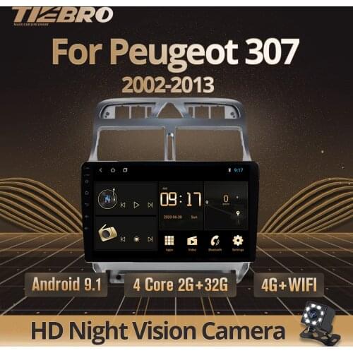TIEBRO2 Din Android 9.0 Car DVD Bluetooth GPS Navigation Multimedia Player Autoradio Stereo Player For Peugeot 307 2002-2013