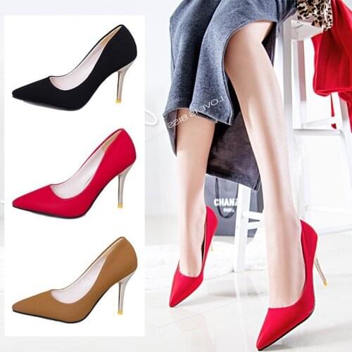 Plus Size 44 Pumps Women Shoes Red Flock Slip-On Shallow Wedding Party Pointed Toe High Heels Pump Chaussures Femme yt6