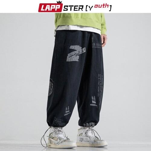 LAPPSTER-Youth Men Printed Streetwear Baggy Joggers 2021 Spring Mens Korean Style Vintage Cargo Pants Male Black Sweatpants 5XL
