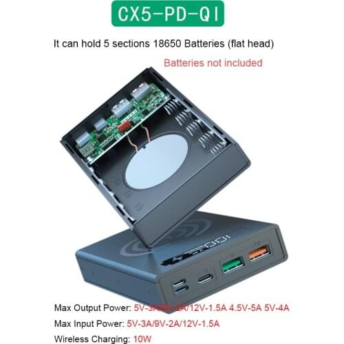 5*18650 Power Bank Case Dual USB Support Quick & Wireless Charger DIY Shell 18650 Battery Holder Charging Storage Case