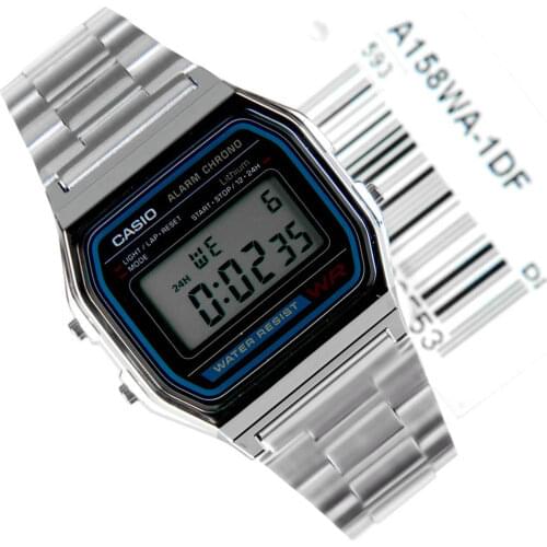 CASIO RETRO UNISEX Casio Watch A158WA-1Q silver plated Casio Mens A158WA-1 Stainless Steel Digital Watch