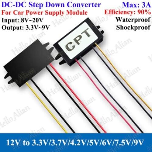 DC-DC DC12V To 3.3V/ 3.7V/ 4.2V/ 5V/ 6V/ 7.5V/ 9V Buck Converter Step Down Automotive power step-down Voltage Regulator