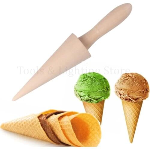 Wooden Ice Cream Cone Mold DIY Egg Roll Omelet Waffle Roller Pastry Roll Kitchen Baking Decorating Tools