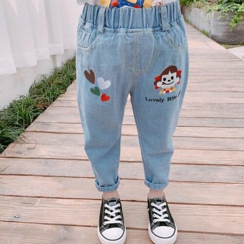 Girls' jeans spring and autumn pants childrens clothing 2020 new fashion cartoon embroidered trousers girls baby feet pants
