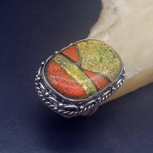 Hermosa Jewelry Ocean Series Dichroic Glass Special Design Silver Color Men Women Band Ring Size 7.5 FQ136