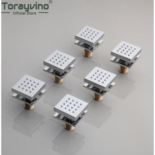 Torayvino Black Massage 6 Jets Shower Faucet Wall Mounted Installation Single Handle Control Valve Chrome Square Shape Solid Tap