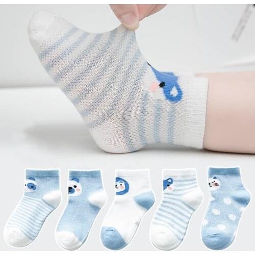 Lawadka 5Pairs/pack Baby Boy Socks Newborn Cotton Baby Girl Socks Summer Mesh Thin Baby Socks for Girls Cartoon Infant Things