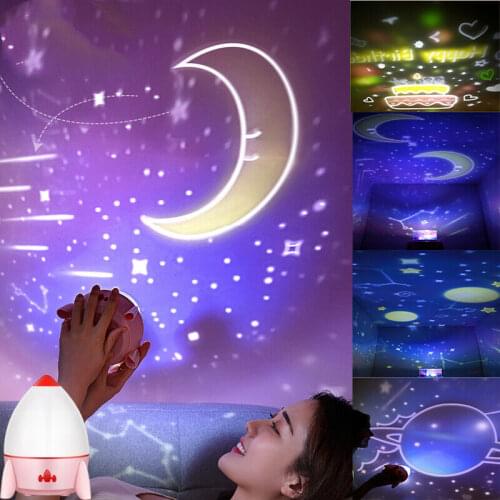 Cartoon Toy Rocket Galaxy Projector LED Night Light USB Music Warm Home Light For Kids Bedroom Decor As childrens Gift Lamp
