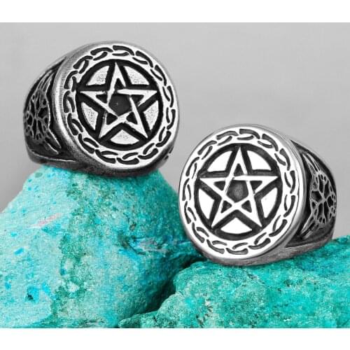 Retro Black Pentangle Star Stainless Steel Mens Rings Punk Hip Hop for Male Boyfriend Biker Jewelry Creativity Gift Wholesale