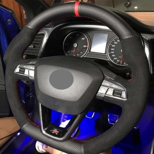 Soft Car Steering Wheel Cover Black Genuine Leather Suede For Seat Leon Cupra R Leon ST Cupra Leon ST Cupra Ateca Cupra Ateca FR