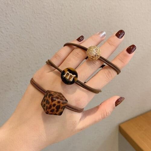 New Geometric Pendant Hair Ties Ponytail Holder Brown Color Rubber Band Basic Elastic Hair Band Women Girls Hair Accessories