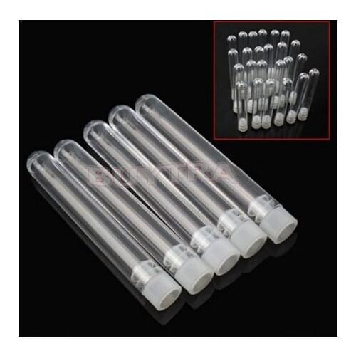 New 10Pcs Transparent 12x100mm U-shaped Bottom Long Test Tube Lab Supplies Clear Plastic Test Tube With Cap
