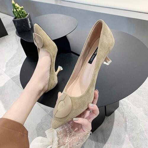 New Fashion Women Heels Mature High Quality Slip-On Metal Decorative Workplace Pointed Shoe High (5cm-8cm) Tacones Mujer W27-33