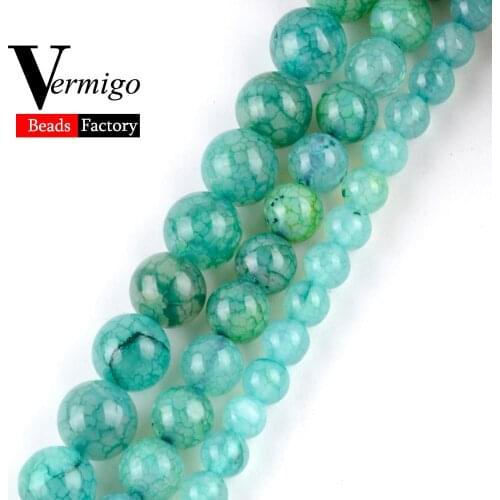 Wholesale Natural Stone Beads Green Cracked Agates Onyx Round Loose Beads For Jewelry Making 6 8 10mm Diy Bracelet 15"