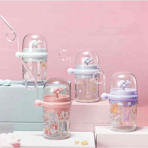 Portable Lovely Cartoon Mug Creative Double Layer Plastic Water Bottle With Straw Yogurt Mug Best Cup Kid Gift For Women Lovers