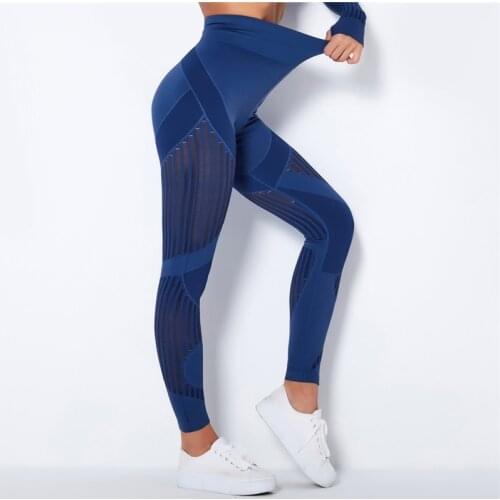 Bubble Butt High Waist Seamless Leggings 15%Spandex Push Up Pants Elastic Mesh Hollow out Fittness Sport Leggings Women