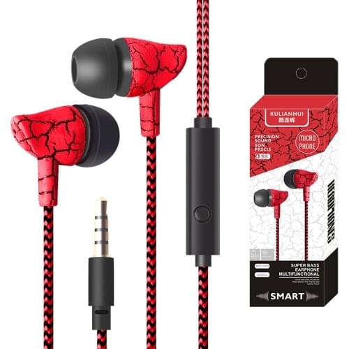 Color Crack Braided 3.5mm in-ear Wired earphones with Mic earbuds Control Super Bass Universal for Samsung iPhone Xiaomi Huawei