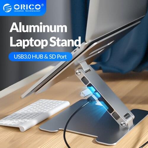 ORICO Adjustable Laptop Stand Ergonomic Aluminum Foldable Laptop Cooling Computer Stand with USB3.0 HUB and SD Port for MacBook