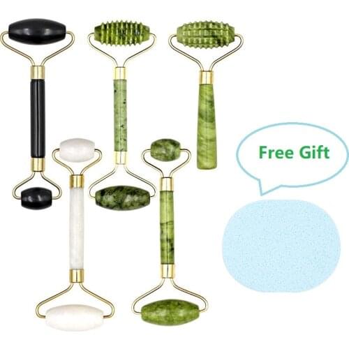 Face Massage Roller Plate Double/Single Heads Natural Jade Stone Massager Eye Facial Neck Thin Lift Relax Slimming Tools