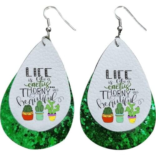 Leaher earrings-Life is Like a Cactus Quote Inspirational Quotes/ Calligraphy Prints