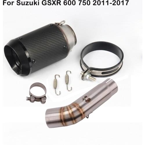 Slip for Suzuki GSXR 600 750 2011-2017 Motor Exhaust Muffler Tips Short Carbon Fiber Mid Link Connect Pipe System