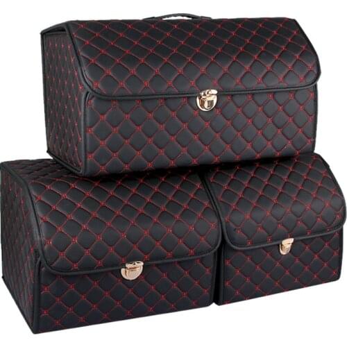 Luxury PU Leather trunk organizer Box Storage Bag Folding Folding Car Trunk Stowing Tidying With Metal Lock For Car SUV Truck